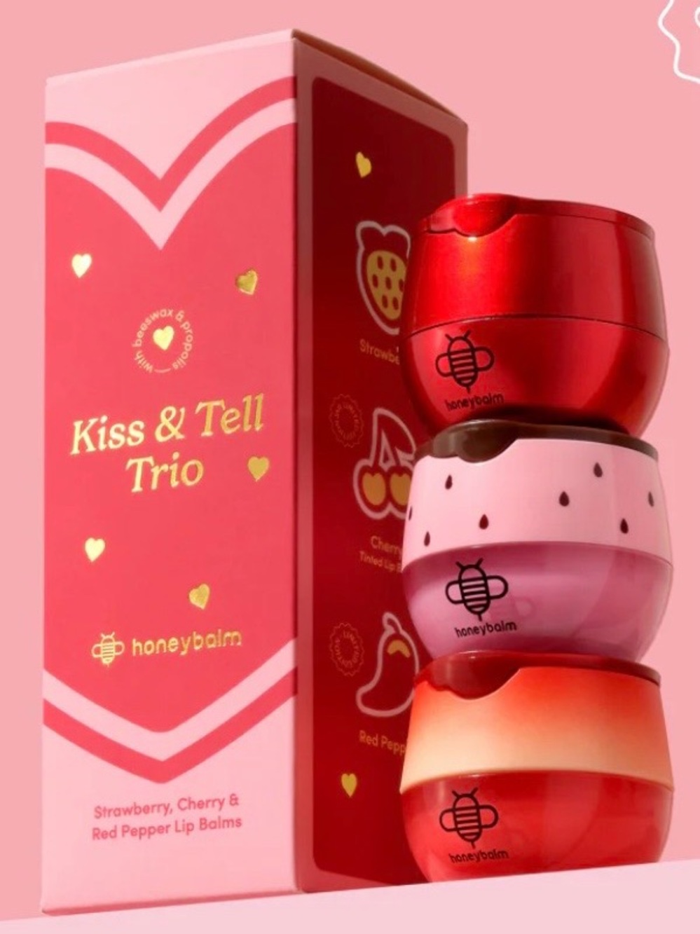 🆕💋 HONEYBALM LIMITED EDITION “KISS & TELL TRIO” LIP BALM GIFT SET. BRAND NEW!